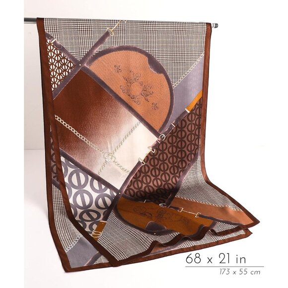 🆕 Women Brown Mulberry Silk Long Scarf Large Oblong Shawl Head Neck Hair Wrap - Picture 2 of 5